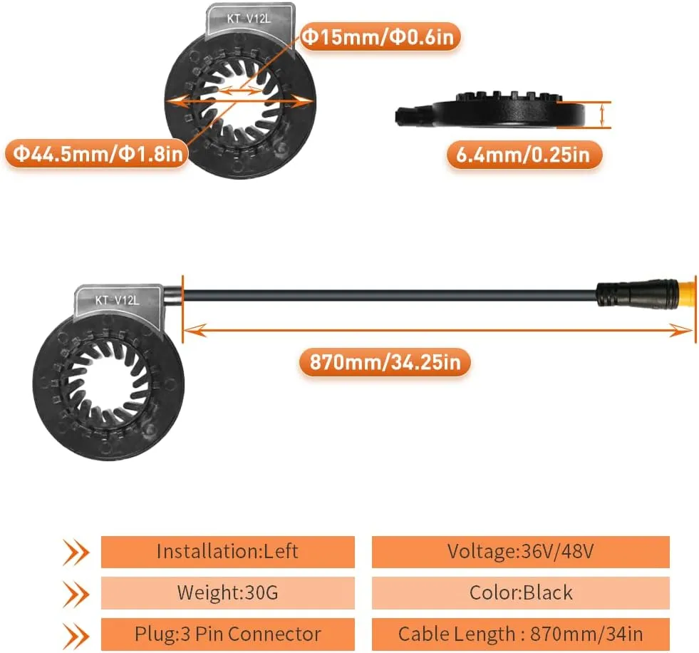 KT-V12L/R Electric Bike Magnets Pedal Assist Sensor Ebike Kit Easy Crank Installation PAS Sensor