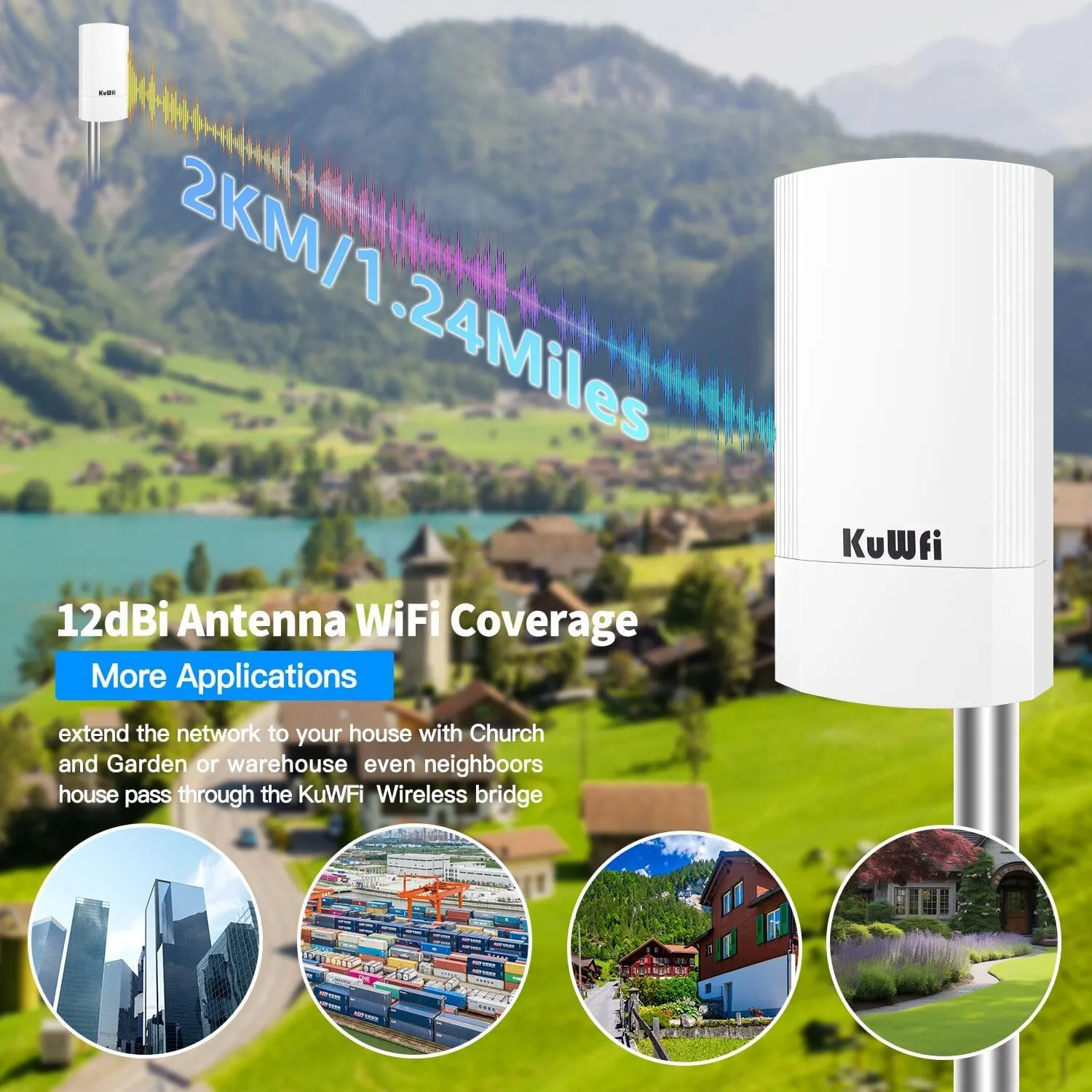 KuWFi 5.8G WiFi Bridge Point to Point Outdoor,900Mbps Network Wireless Ethernet Bridge,2KM/1.24 Miles P2P Wireless Bridge Outdoor CPE Kit IP65 Waterproof for Extend starlink Router Signal
