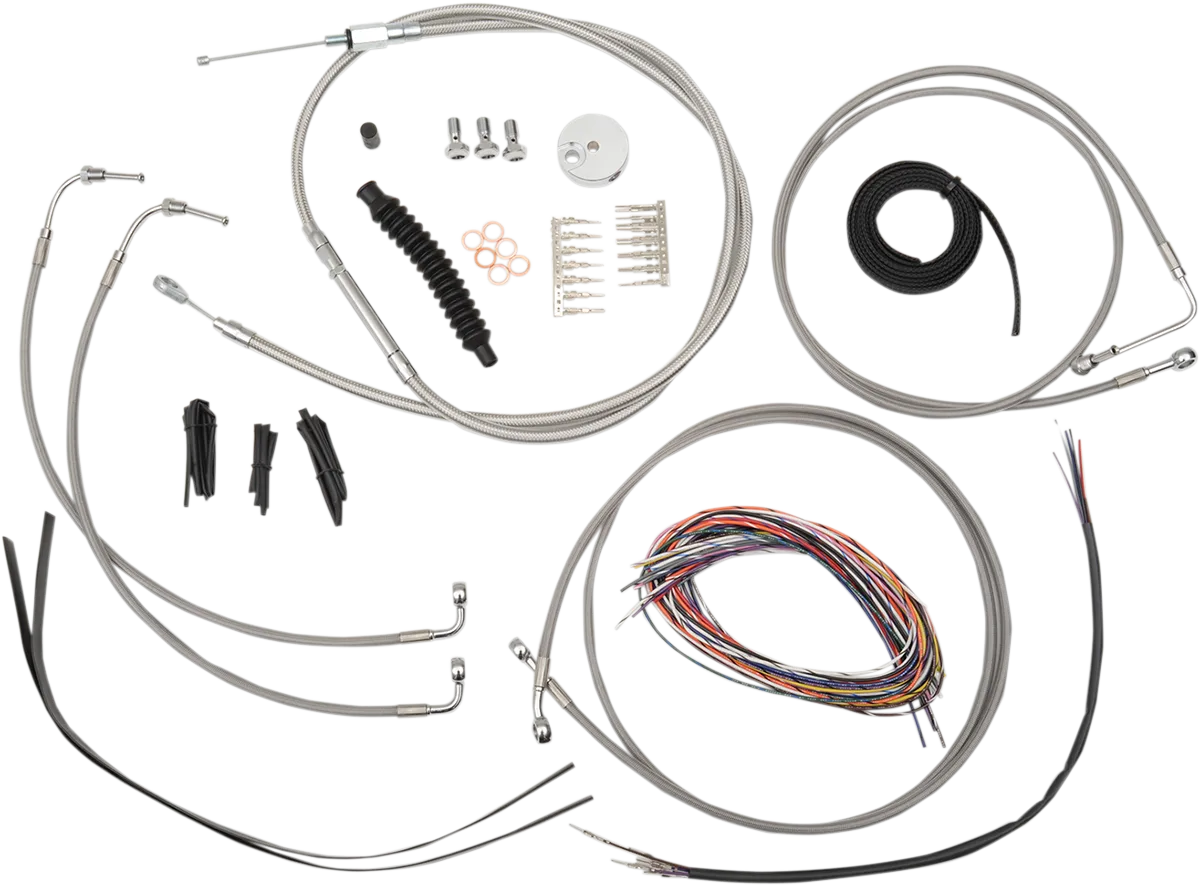 LA CHOPPERS Handlebar Cable/Brake Line Kit - Complete - 12" - 14" Ape Hanger Handlebars - Stainless LA-8050KT2-13