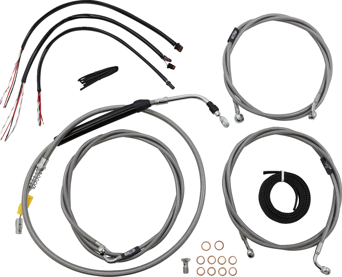 LA CHOPPERS Handlebar Cable/Brake Line Kit - Complete - 12" - 14" Ape Hanger Handlebars - Stainless LA-8056KT2-13