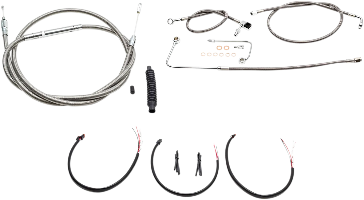 LA CHOPPERS Handlebar Cable/Brake Line Kit - Complete - 12" - 14" Ape Hanger Handlebars - Stainless LA-8151KT2B-13