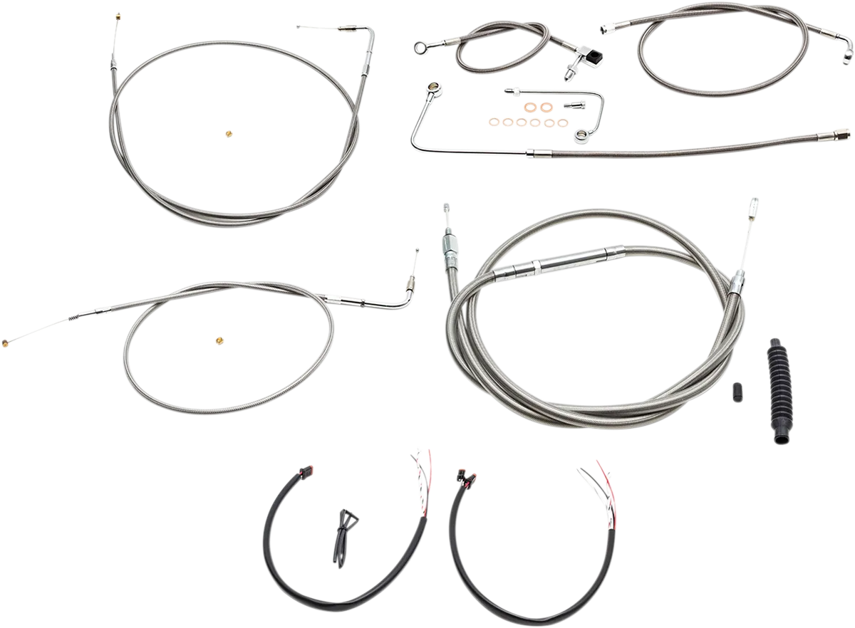 LA CHOPPERS Handlebar Cable/Brake Line Kit - Complete - 15" - 17" Ape Hanger Handlebars - Stainless LA-8151KT2A-16