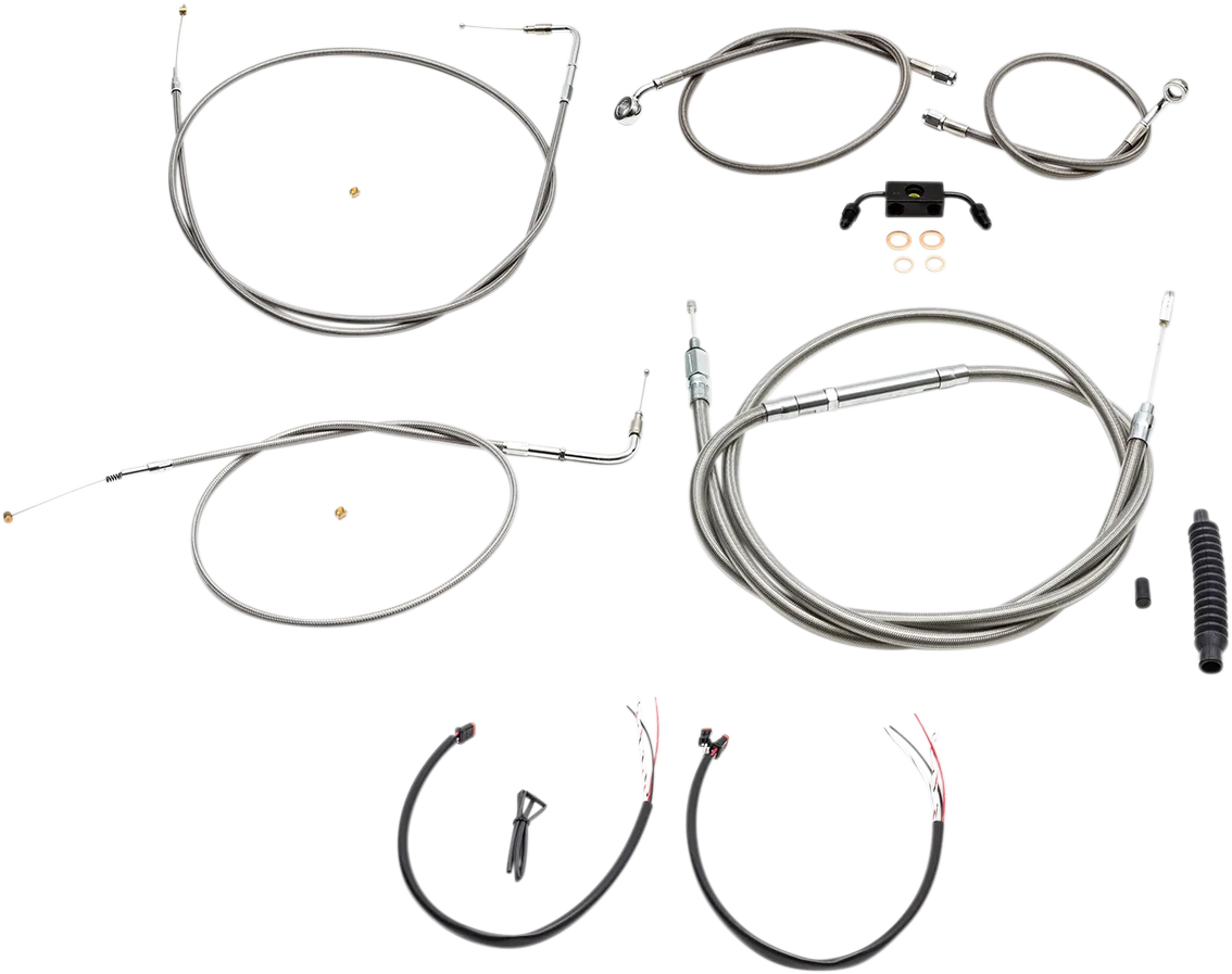 LA CHOPPERS Handlebar Cable/Brake Line Kit - Complete - 15" - 17" Ape Hanger Handlebars - Stainless LA-8231KT2-16