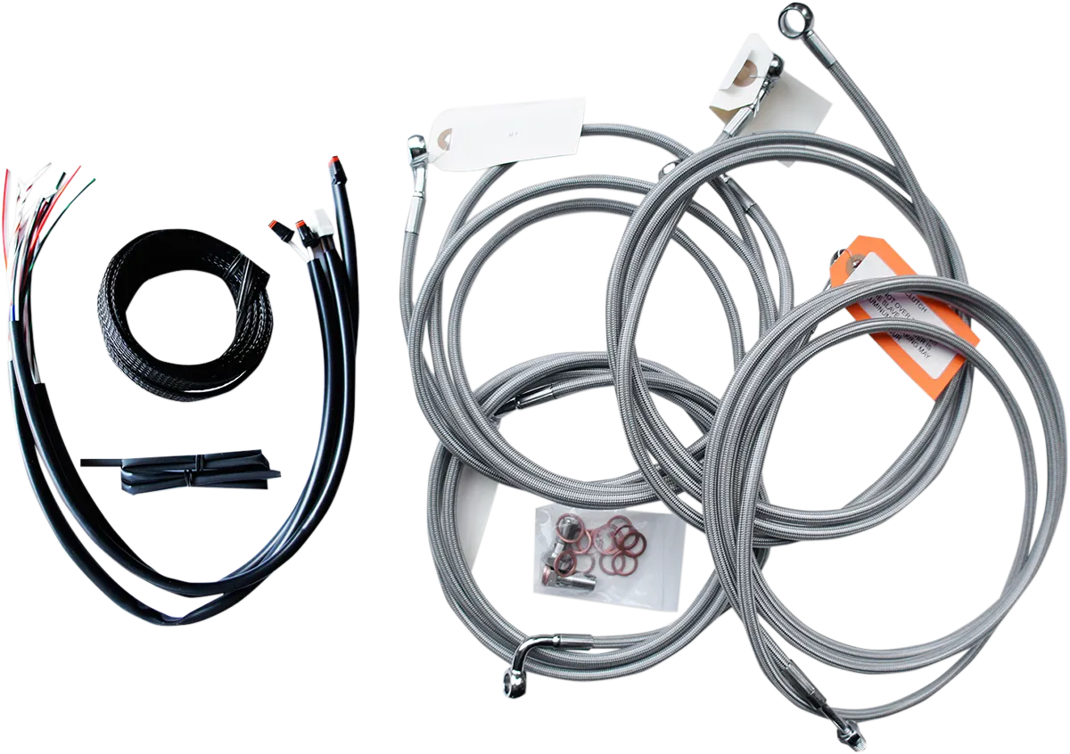 LA CHOPPERS Handlebar Cable/Brake Line Kit - Complete - 18" - 20" Ape Hanger Handlebars - Stainless LA-8053KT2-19
