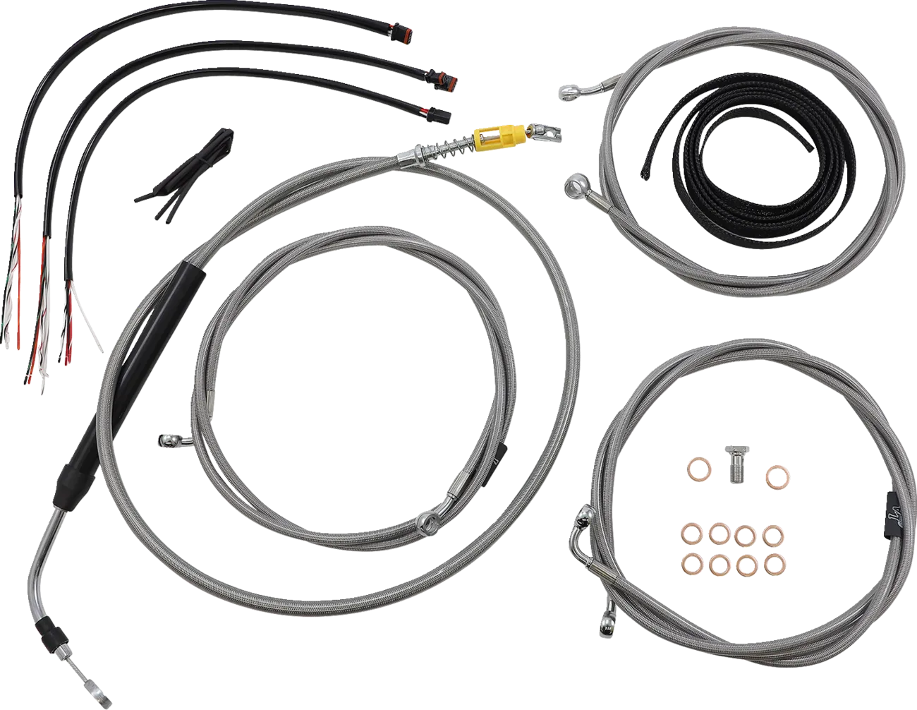 LA CHOPPERS Handlebar Cable/Brake Line Kit - Complete - 18" - 20" Ape Hanger Handlebars - Stainless LA-8056KT2-19