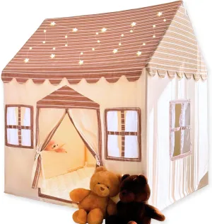 Large Cotton Tent for Kids- 50"x43"x63" Indoor Playhouse with Wooden Frame & Battery Lights, Kids Tent with Carry Bag, 3 Windows & 2 Pockets, CPSC Certified Play House for Boys and Girls