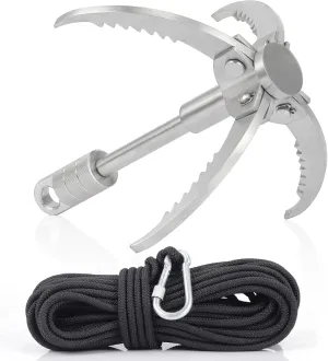 Large Grappling Hook with 65ft Rope, 4-Claw Folding Stainless Steel Grapple Hooks for Outdoor Survival, Camping, Hiking, Tree &Mountain Climbing