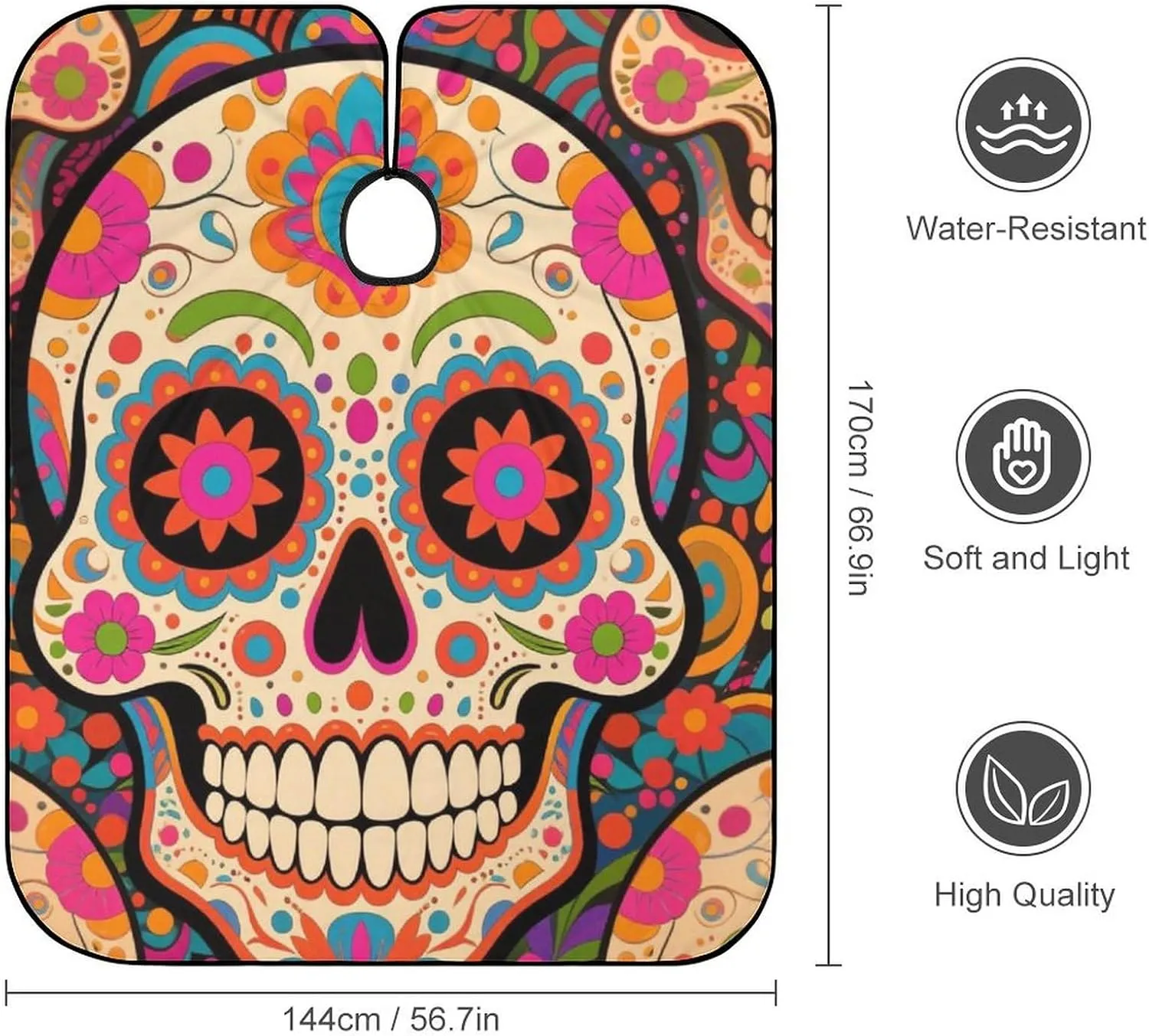 Large Long Salon Gown Cape - Haircut Cloth Apron Cape Mexican Sugar Skull Flower Art Haircut Cloth Wrap Protector for Home Stylists