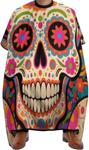 Large Long Salon Gown Cape - Haircut Cloth Apron Cape Mexican Sugar Skull Flower Art Haircut Cloth Wrap Protector for Home Stylists