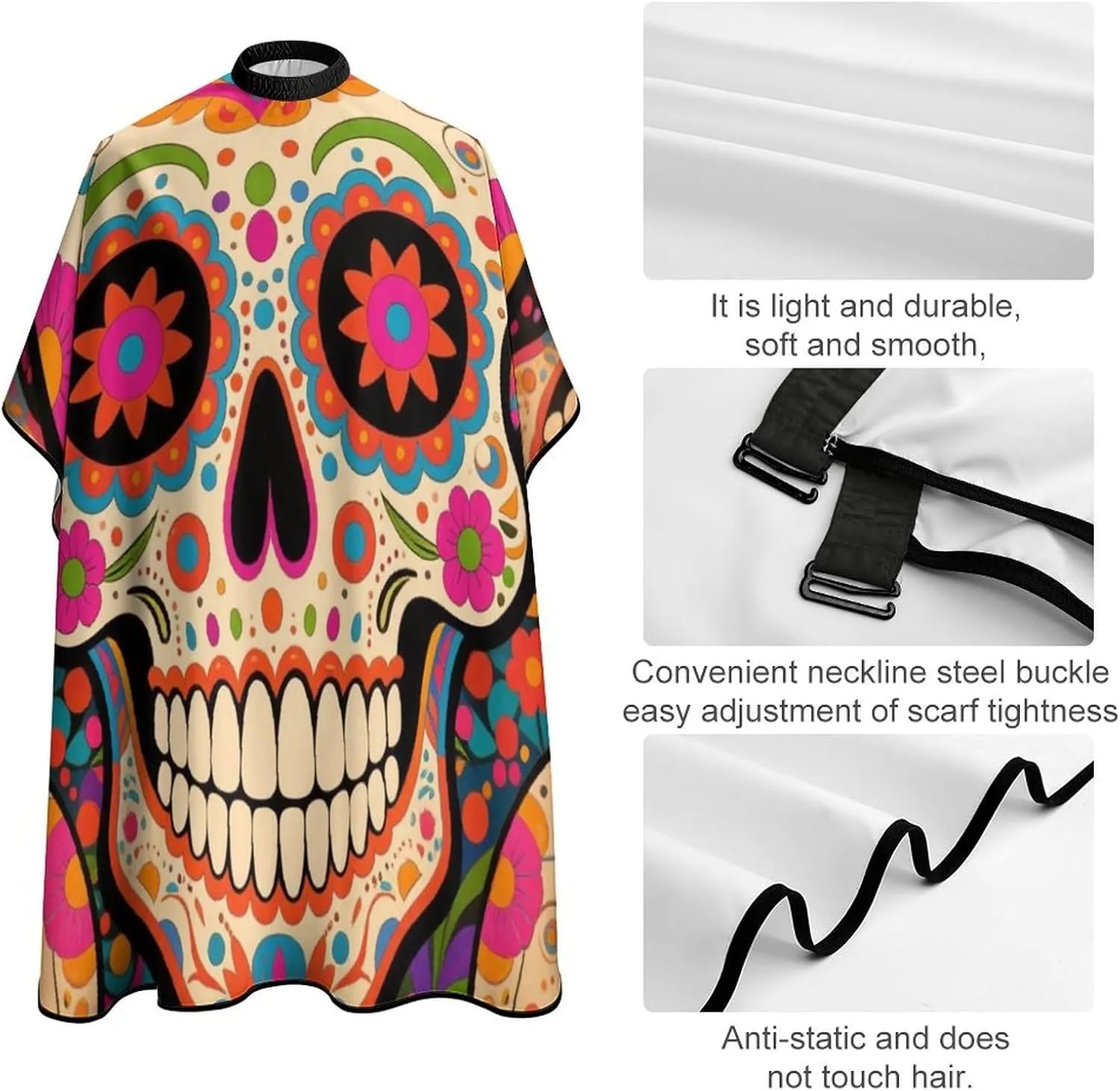 Large Long Salon Gown Cape - Haircut Cloth Apron Cape Mexican Sugar Skull Flower Art Haircut Cloth Wrap Protector for Home Stylists