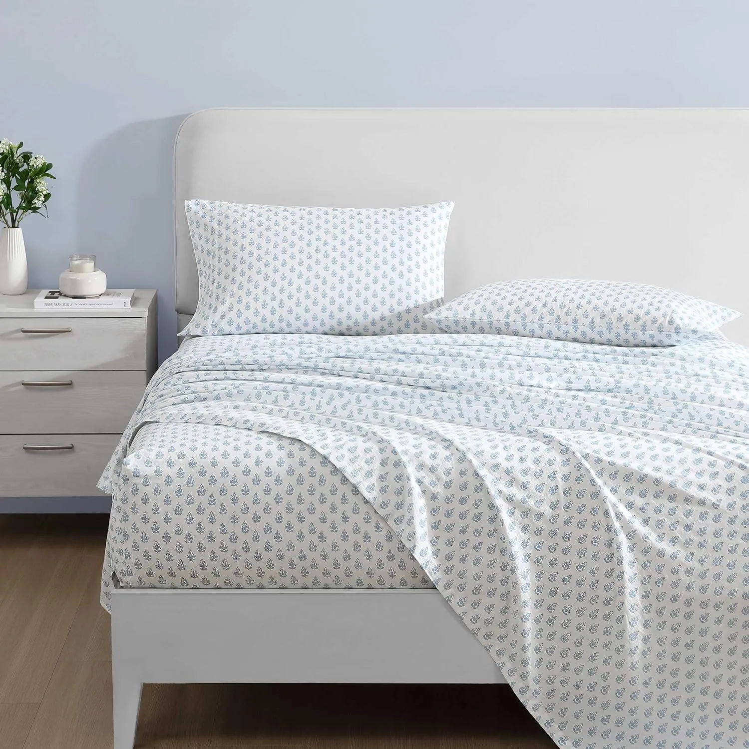 Laura Ashley - King Sheets, Cotton Percale Bedding Set, Lightweight & Breathable Home Decor (Francesca Blue, King)