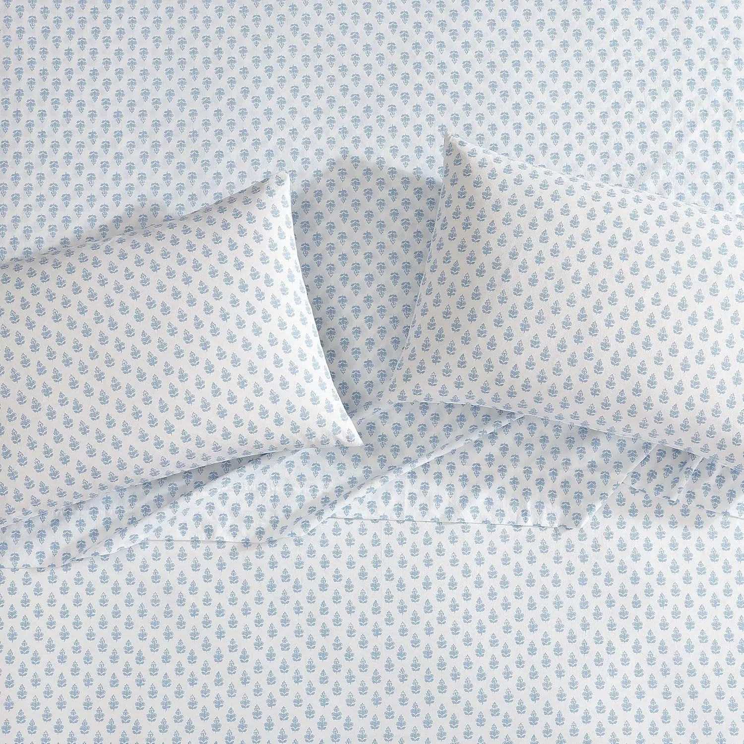 Laura Ashley - King Sheets, Cotton Percale Bedding Set, Lightweight & Breathable Home Decor (Francesca Blue, King)