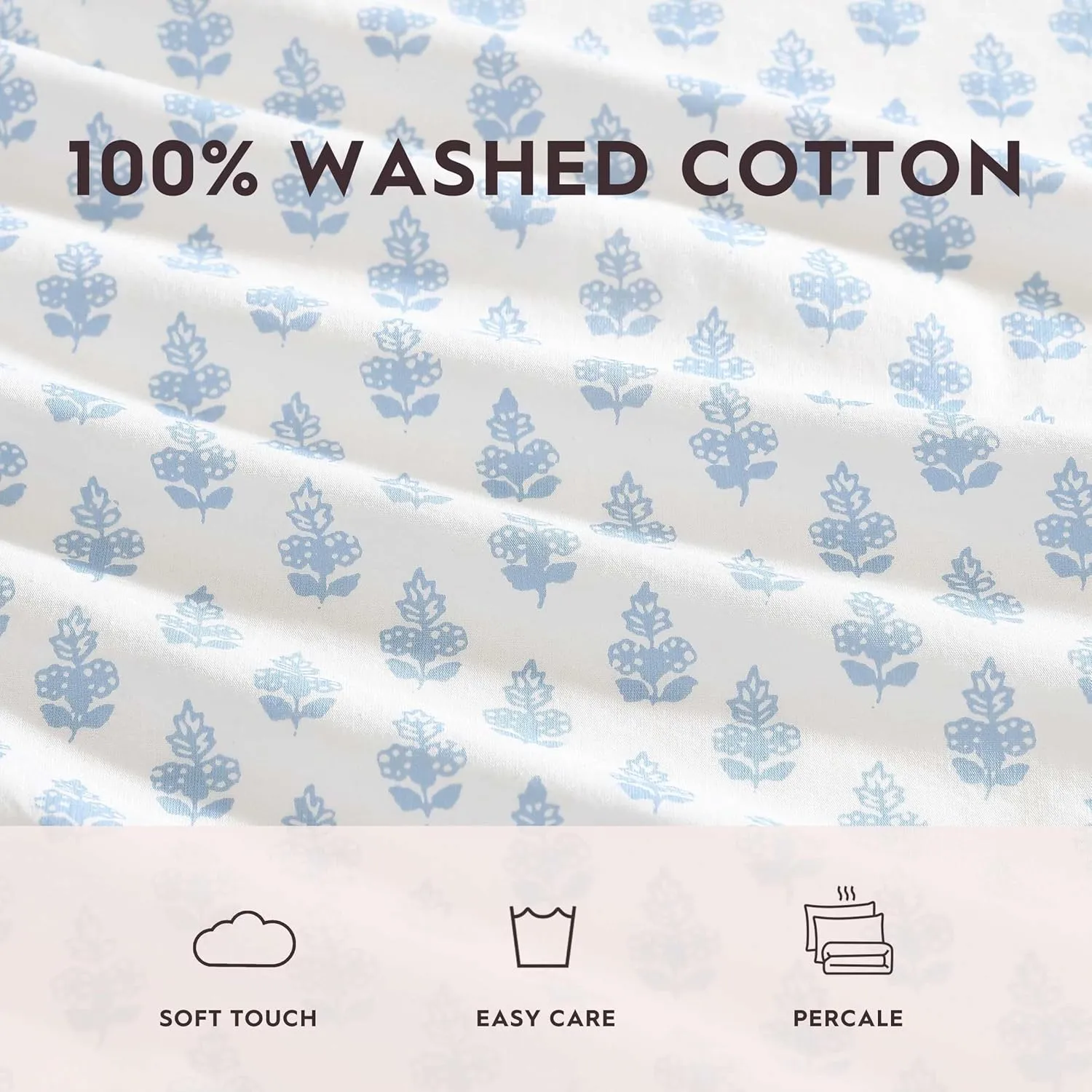 Laura Ashley - King Sheets, Cotton Percale Bedding Set, Lightweight & Breathable Home Decor (Francesca Blue, King)