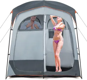 LDAILY Camping Shower Tent, 2 Room Instant Privacy Tent with Floor, Removable Rain Cover, Mesh Window, Inside Pocket and Clothesline, Portable Changing Room for Outdoor Toilet, Dressing
