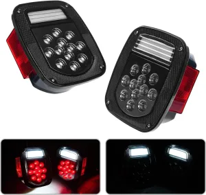 LED BAR Tail Lights, Smoke Square Brake Taillights for Jeep Wrangler TJ YJ CJ-5 CJ-7 1979-2006, Stop Turn Signal Reverse License Plate lamp w/Side Marker Light Assembly, 2PCS