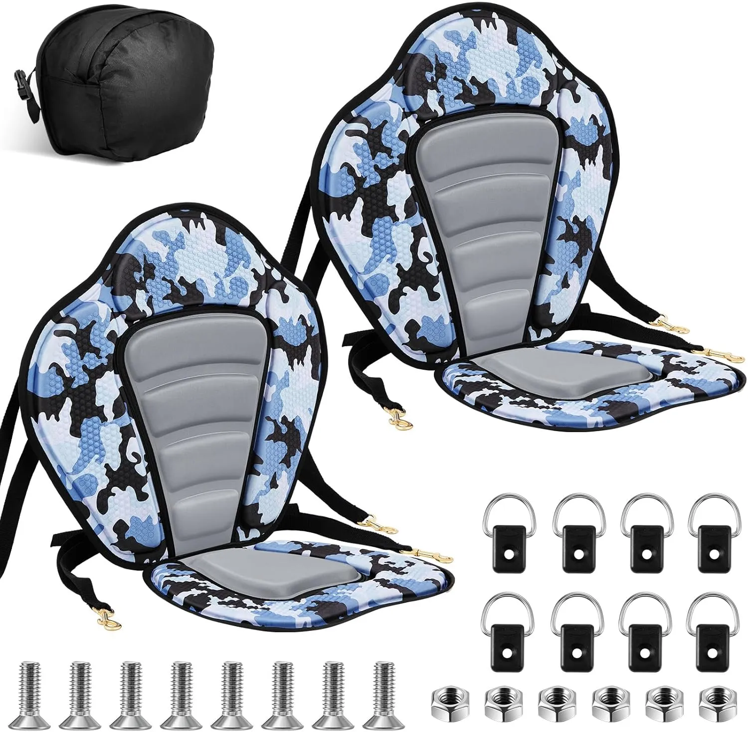 Lewtemi 2 Pack Kayak Seats with Back Support Adjustable Sit on Top Padded Boat Seat with Detachable Storage Bag and 8 Fixed D Ring and Screws