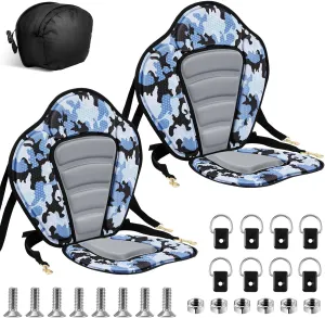 Lewtemi 2 Pack Kayak Seats with Back Support Adjustable Sit on Top Padded Boat Seat with Detachable Storage Bag and 8 Fixed D Ring and Screws