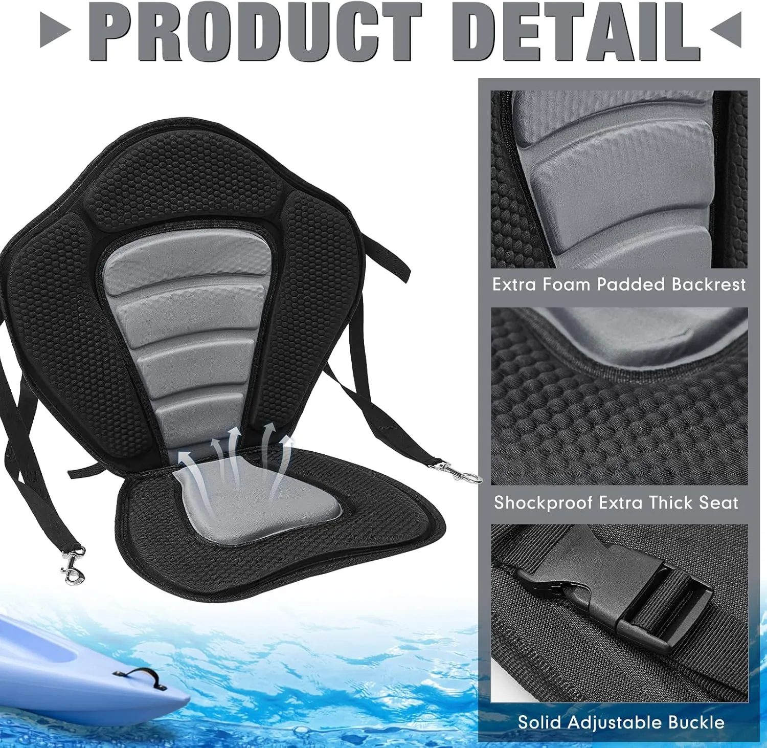 Lewtemi 2 Pack Kayak Seats with Back Support Adjustable Sit on Top Padded Boat Seat with Detachable Storage Bag and 8 Fixed D Ring and Screws