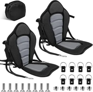 Lewtemi 2 Pack Kayak Seats with Back Support Adjustable Sit on Top Padded Boat Seat with Detachable Storage Bag and 8 Fixed D Ring and Screws