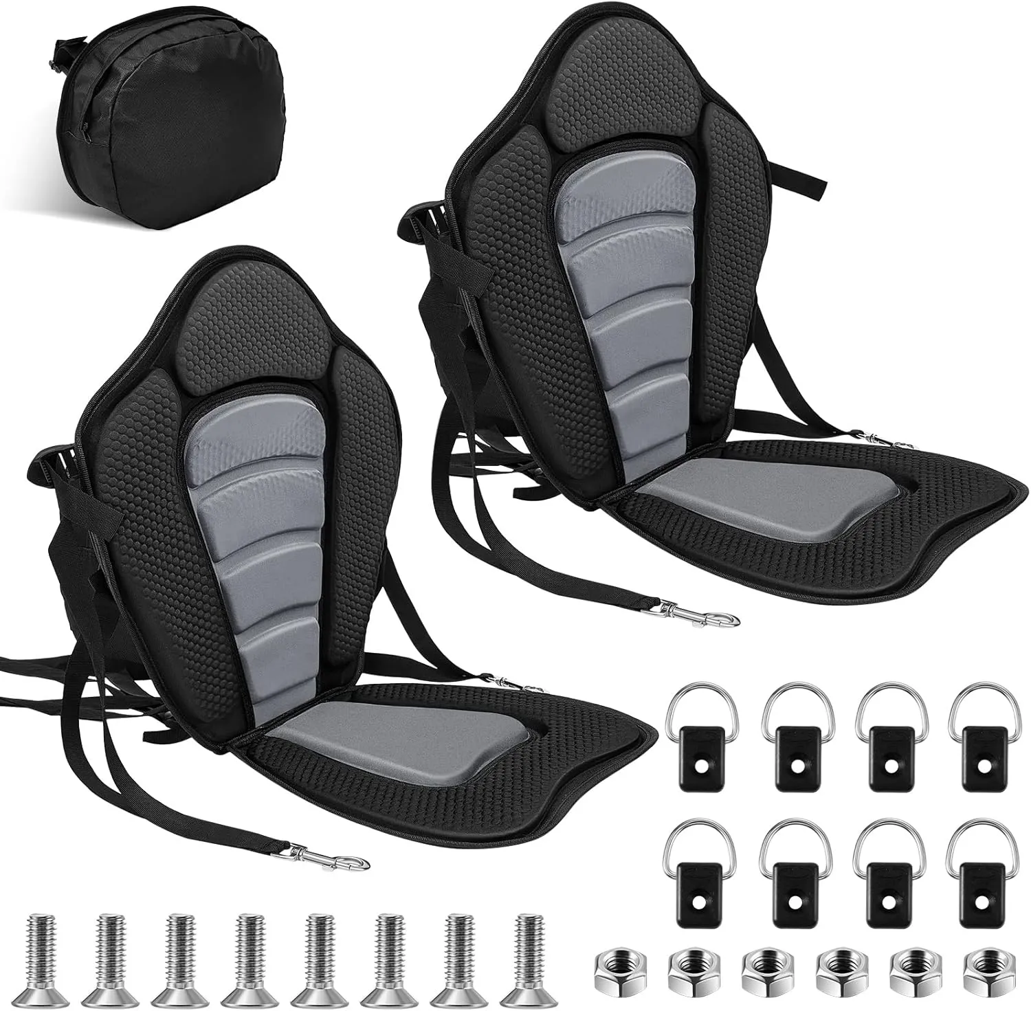 Lewtemi 2 Pack Kayak Seats with Back Support Adjustable Sit on Top Padded Boat Seat with Detachable Storage Bag and 8 Fixed D Ring and Screws