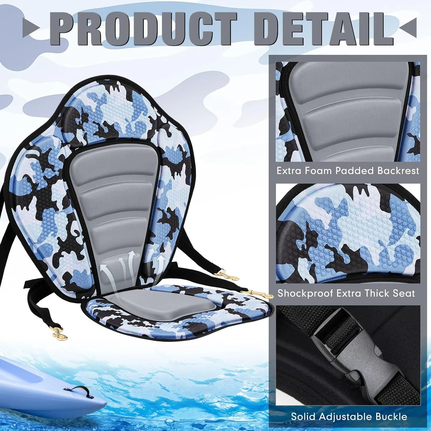 Lewtemi 2 Pack Kayak Seats with Back Support Adjustable Sit on Top Padded Boat Seat with Detachable Storage Bag and 8 Fixed D Ring and Screws