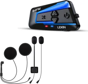 LEXIN B4FM Motorcycle Helmet Bluetooth Headset, 10-Way 1.2 Miles Group Intercom, Single Pack, Bundle with Speaker&Mics Kit