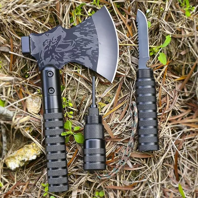 LIANTRAL Survival Camping Axe, Folding Tactical Axe Hatchet with Hammer, Nylon Sheath for Outdoor Adventures
