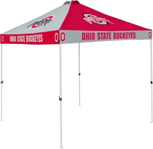 Logo Brands NCAA Ohio State Buckeyes Checkerboard Canopy Tailgate Tent - 9' x 9', Vented Roof, Adjustable Height, Wheeled Carrying Bag, Powder Coated Steel