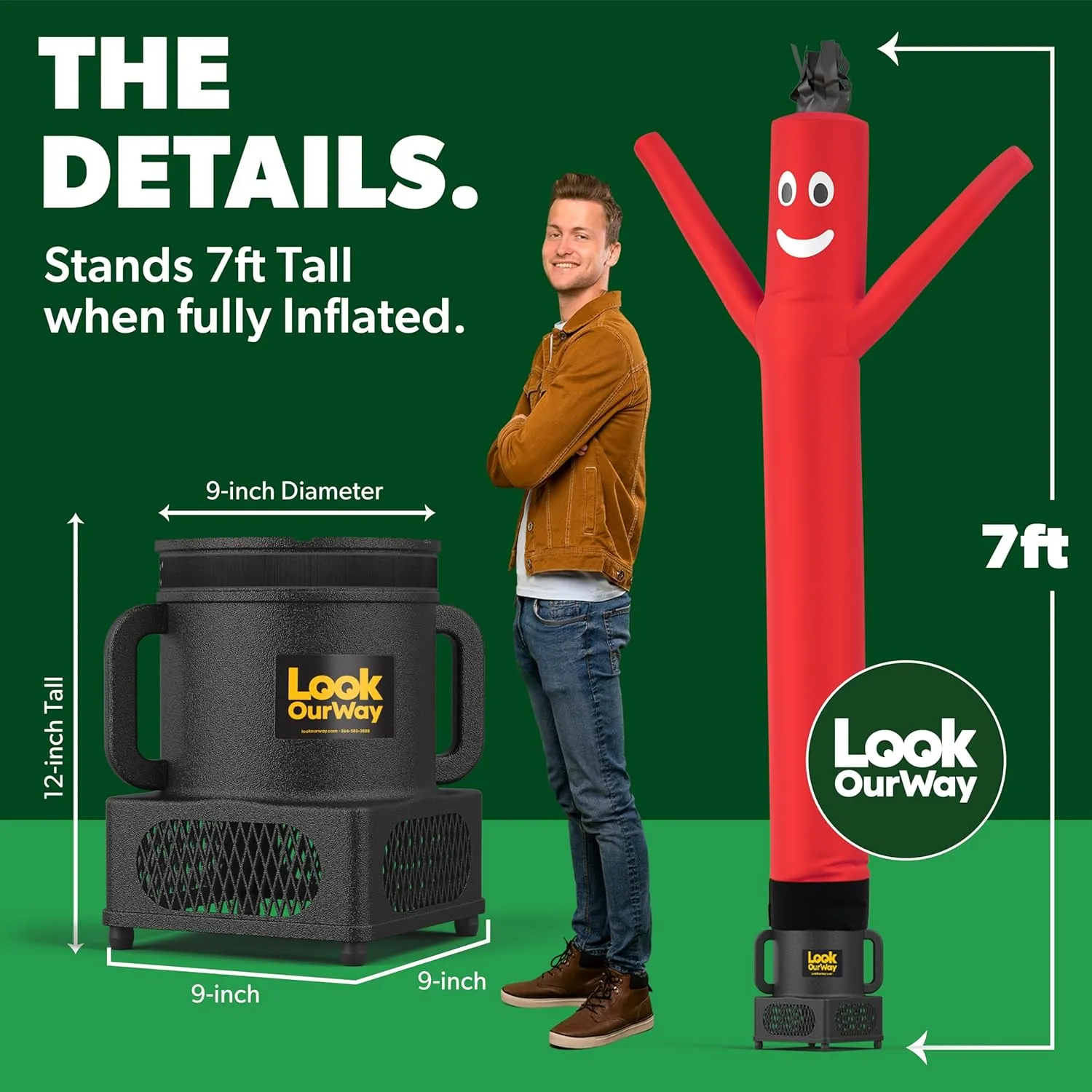 LookOurWay Air Dancers Wacky Waving Inflatable Tube Man - 7ft Tall Inflatable Dancing Man with Weather-Resitant Blower for Business Advertising - Red