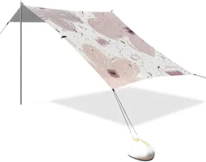 Lovely Grey Flowers Designed UPF50  Protection Foldable Beach Tent Water-Resistant Shade Sun Shelter Includes Sand Shovel, Sandbags, Stability Poles for Camping, Picnics, Backyard carpa para