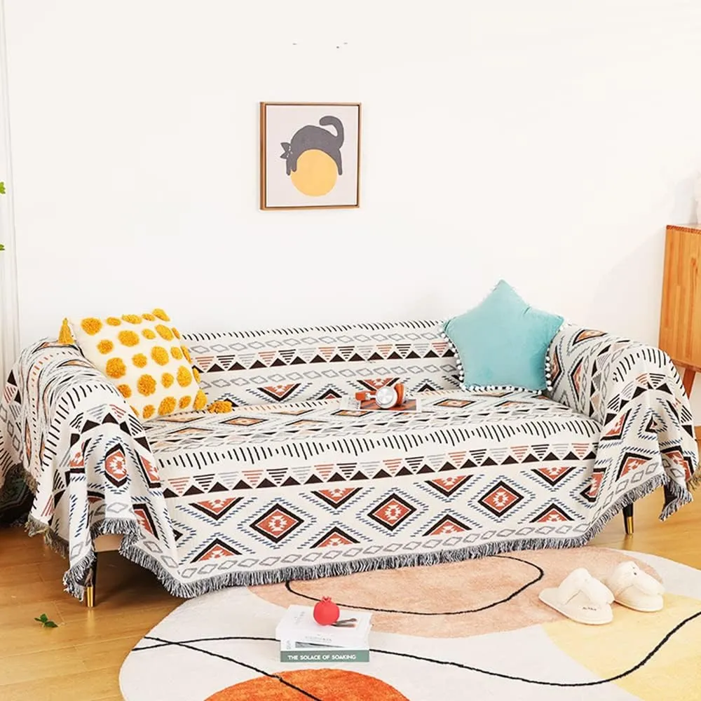 Lqprom Boho Throw Blankets Knit Bed Blankets with Tassel Aztec Western Throws Cover Farmhouse Decor for All Season Sofa Couch Chair Outdoor Camping Picnic Tent Beach Car Traveling 51"x63"