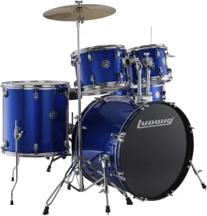 Ludwig Accent 5-piece Complete Drum Set with 22 inch Bass Drum and Wuhan Cymbals - Blue Sparkle