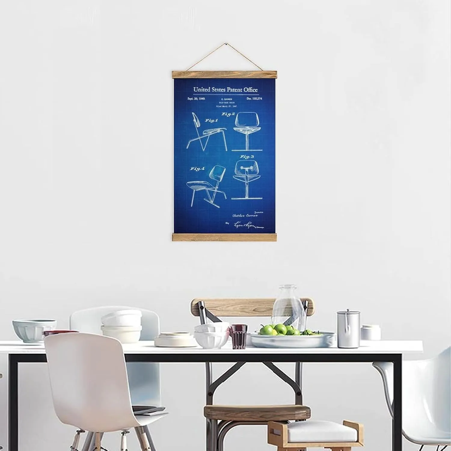LULUU Eames Chair Scroll Magnetic Poster Premium Wall Fabric Picture Art Wood Frame Hanging Print Hanger Hanger for Room Decor High-Definition Oil Canvas Kit