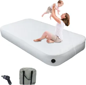 Luxury Air Mattress with Nylon Fiber Cover Inflatable Bed with Wireless Pump 3-Min Quick Inflation Adjustable Firmness Portable Blow Up Mattress for Guest Camping & Home Use 300lbs Max