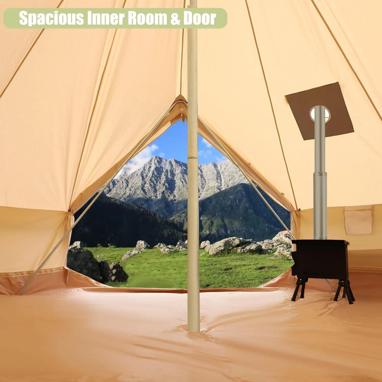 Luxury Cotton Bell Tent, Yurt Canvas Tent with Stove Jack, 4/6/8 Person Family 4 Season Camping