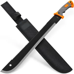 Machete with Saw - 25” Heavy Duty Tool & Sheath - Ergonomic No-Slip Handle - Survival Knife with Serrated Blade - Machetes for Bushcraft Outdoor Hunting Garden Cutting Trees and Yard Work 13153