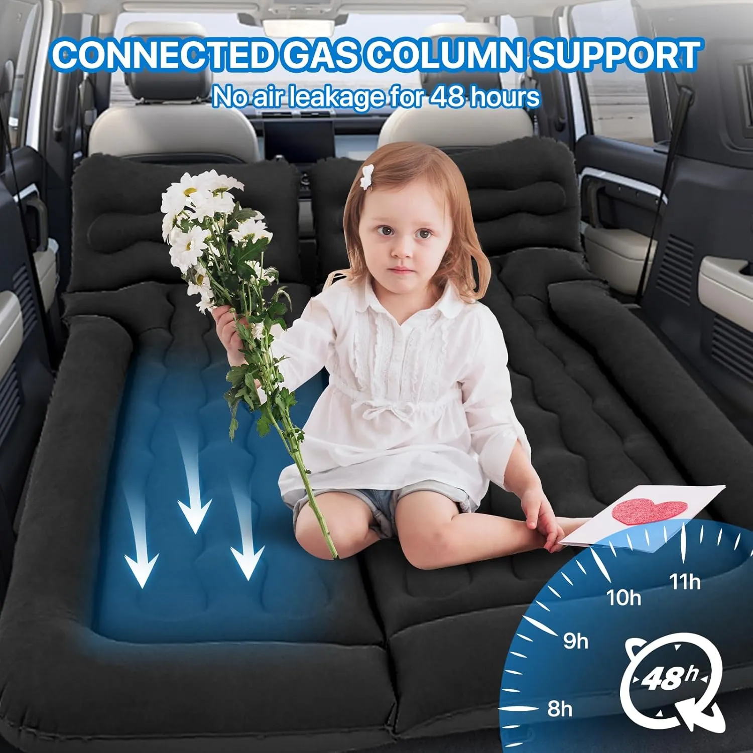 MADOG Car Inflatable Bed, Portable Foldable Flocking Surface Car Camping Mattress for Home Car Travel Camping, Car Bed Backseat Load Up to 440 lbs, Black