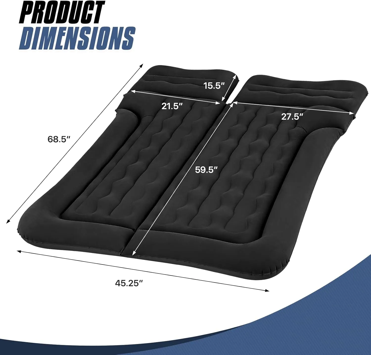 MADOG Car Inflatable Bed, Portable Foldable Flocking Surface Car Camping Mattress for Home Car Travel Camping, Car Bed Backseat Load Up to 440 lbs, Black