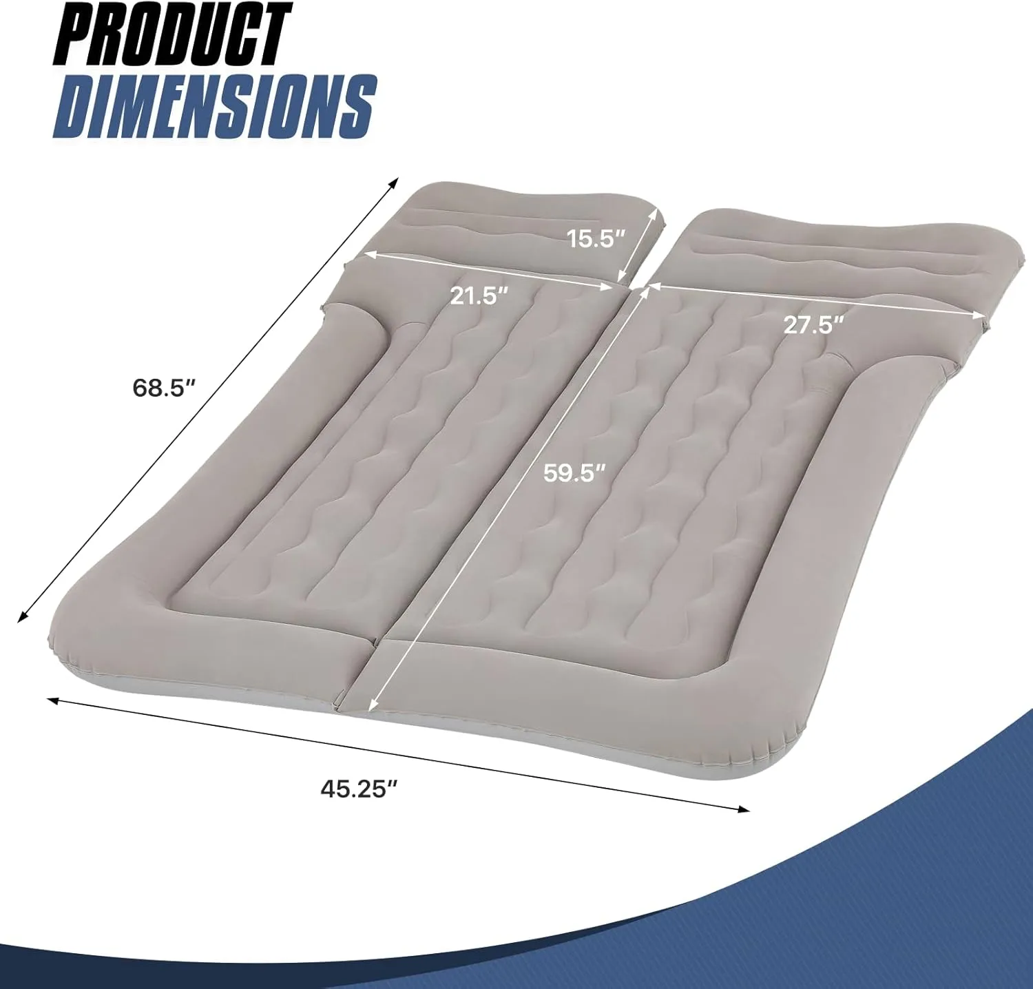 MADOG Car Inflatable Bed, Portable Foldable Flocking Surface Car Camping Mattress for Home Car Travel Camping, Car Bed Backseat Load Up to 440 lbs, Grey