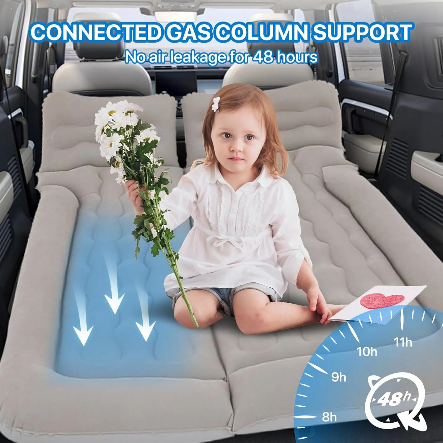 MADOG Car Inflatable Bed, Portable Foldable Flocking Surface Car Camping Mattress for Home Car Travel Camping, Car Bed Backseat Load Up to 440 lbs, Grey
