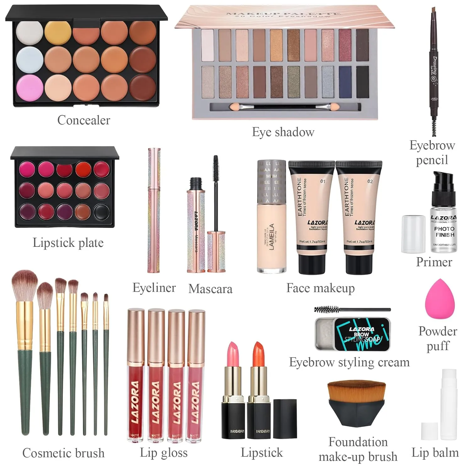 Makeup Kit Full Multi-Purpose Beauty Set Festive Gift Box - Highly Pigmented Palette Combination Lips Facial Brows Eye Brush for Essential Starter - Full Makeup Kit for Women