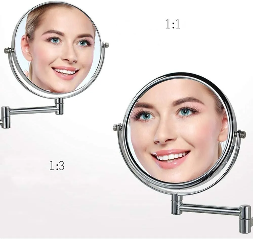 Makeup Mirror 360°Rotating Metal Wall-Mounted 7-inch Mirror Double-Sided Magnification 3X Folding HD Vanity Mirror