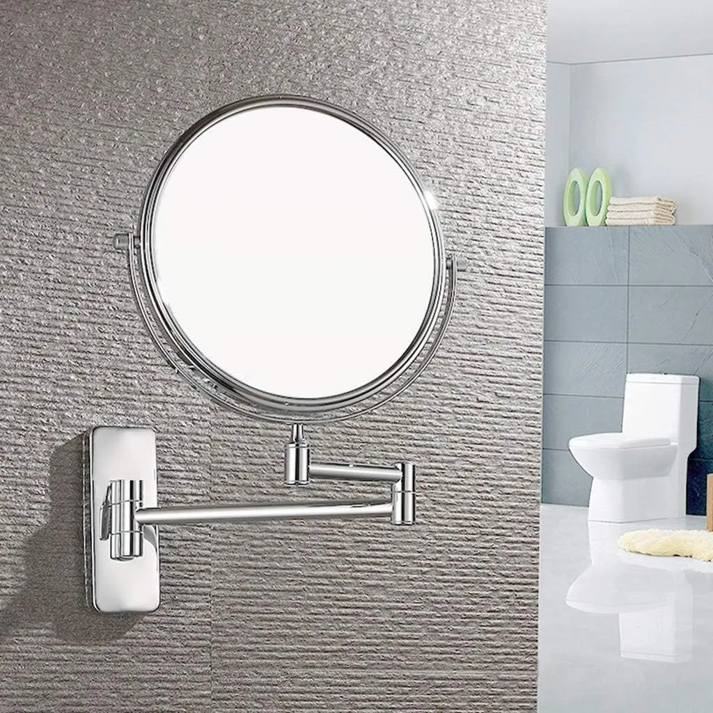 Makeup Mirror 8 Inch 10X Enlarged Bathroom Wall Hanging Double-Sided Folding Vanity Mirror Beauty Mirror, Silver