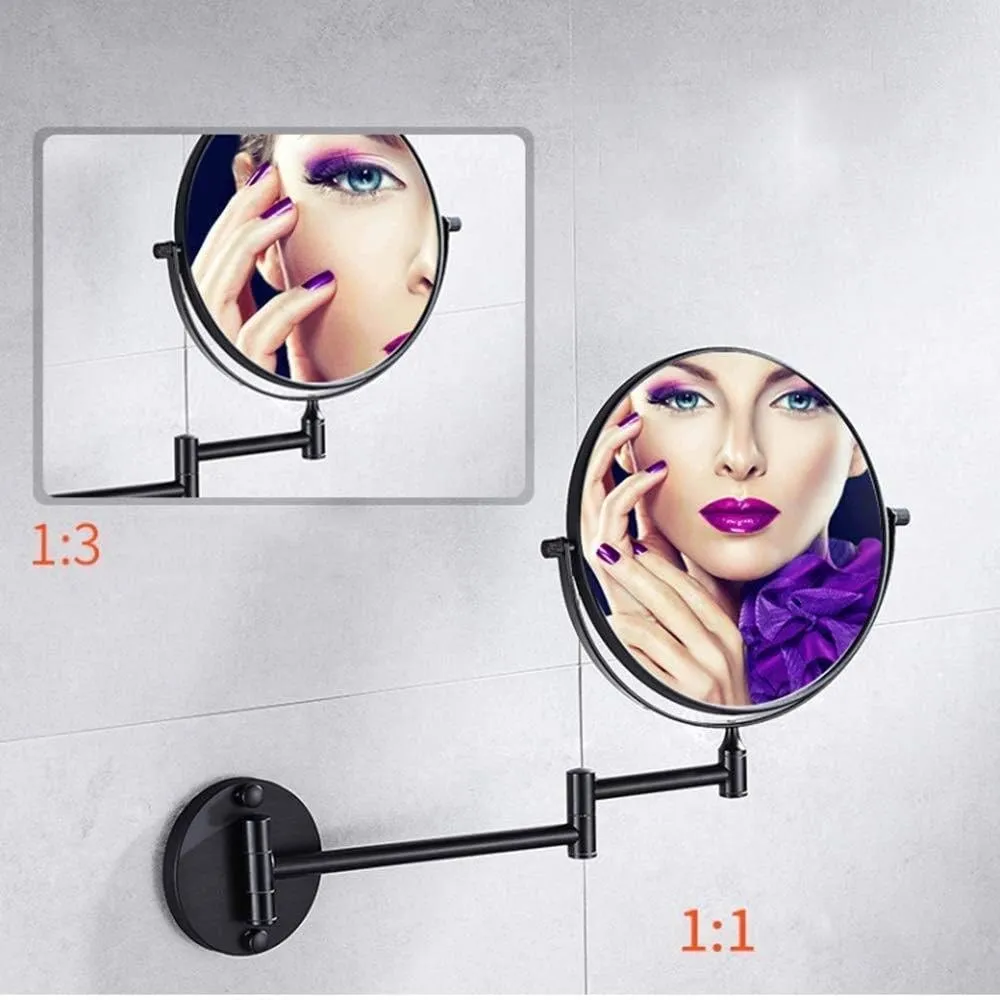Makeup Mirror Space Aluminum Beauty Mirror 8 Inch Wall-Mounted Folding Double-Sided Telescopic 3X Magnification