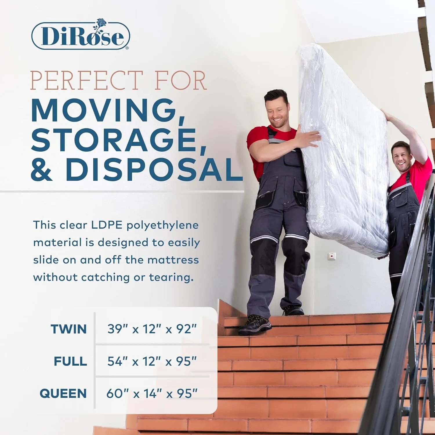 Mattress Storage Bag - 2pk Full Size Thick Plastic Moving Cover, Transport, Disposal and Protector - 3 mil Heavy Duty Reusable Clear Waterproof Mattress Protector Encasement by DiRose…