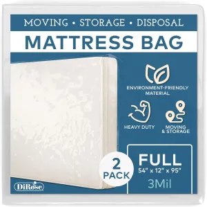 Mattress Storage Bag - 2pk Full Size Thick Plastic Moving Cover, Transport, Disposal and Protector - 3 mil Heavy Duty Reusable Clear Waterproof Mattress Protector Encasement by DiRose…