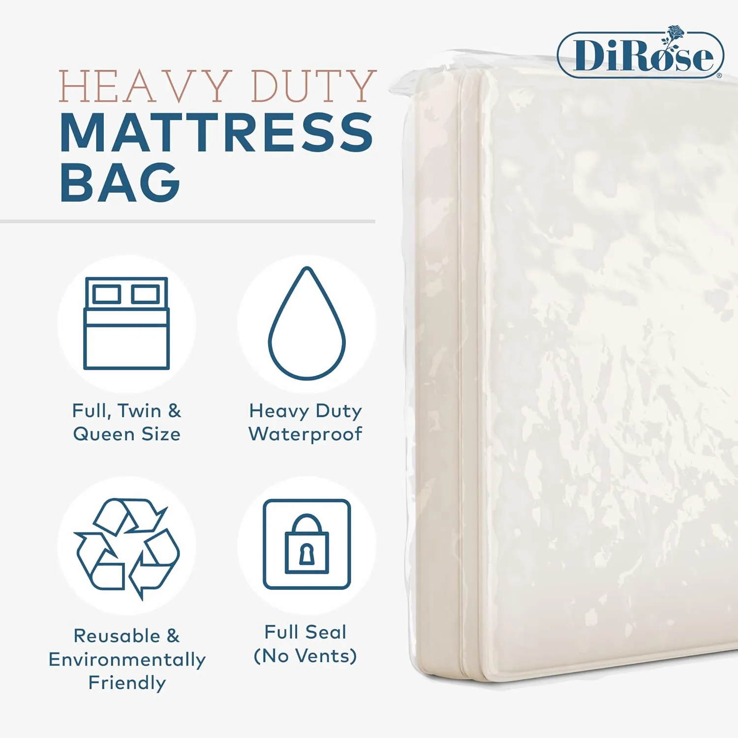 Mattress Storage Bag - 2pk Full Size Thick Plastic Moving Cover, Transport, Disposal and Protector - 3 mil Heavy Duty Reusable Clear Waterproof Mattress Protector Encasement by DiRose…