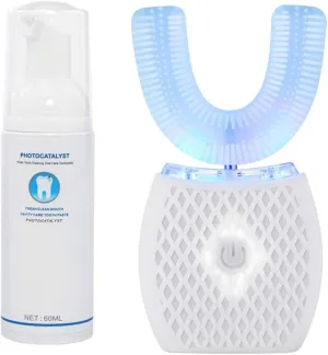 MAYBUY Automatic Ultrasonic Toothbrush,Electric Toothbrush for Adults,360° Electric Brush 45'' Automatic Timer Wireless Charging Washable Travel Home Dual-use (White, 1)