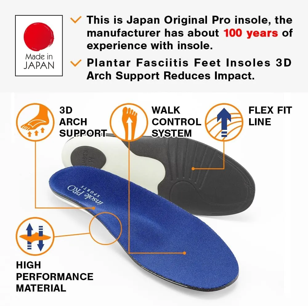 MCGear Japan Original Walking Shoe Insoles, 3D Arch Support Reduces Foot Fatigue, Relieves Plantar Fasciitis and Heel Pain. Men and Women. L