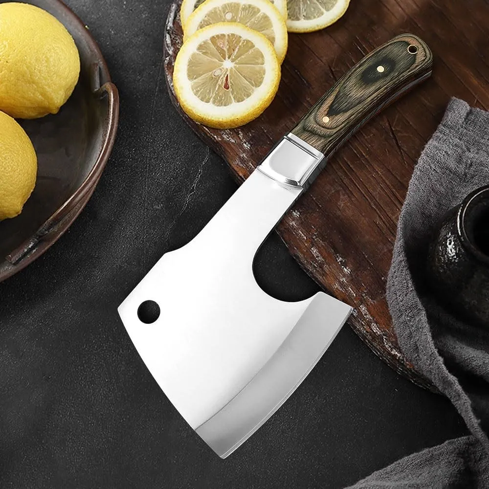Meat Cleaver,Cleaver Knife Stainless Steel Survival Hunting Hatchet Camping Mini Axe with Cover Axe Broad Tomahawk Bone Cutting Vegetable Meat Knife, LAMAJIGA5844